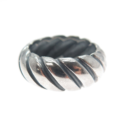 925 Sterling Silver Vintage Modernist Ribbed Oxidized Band Ring Size 5