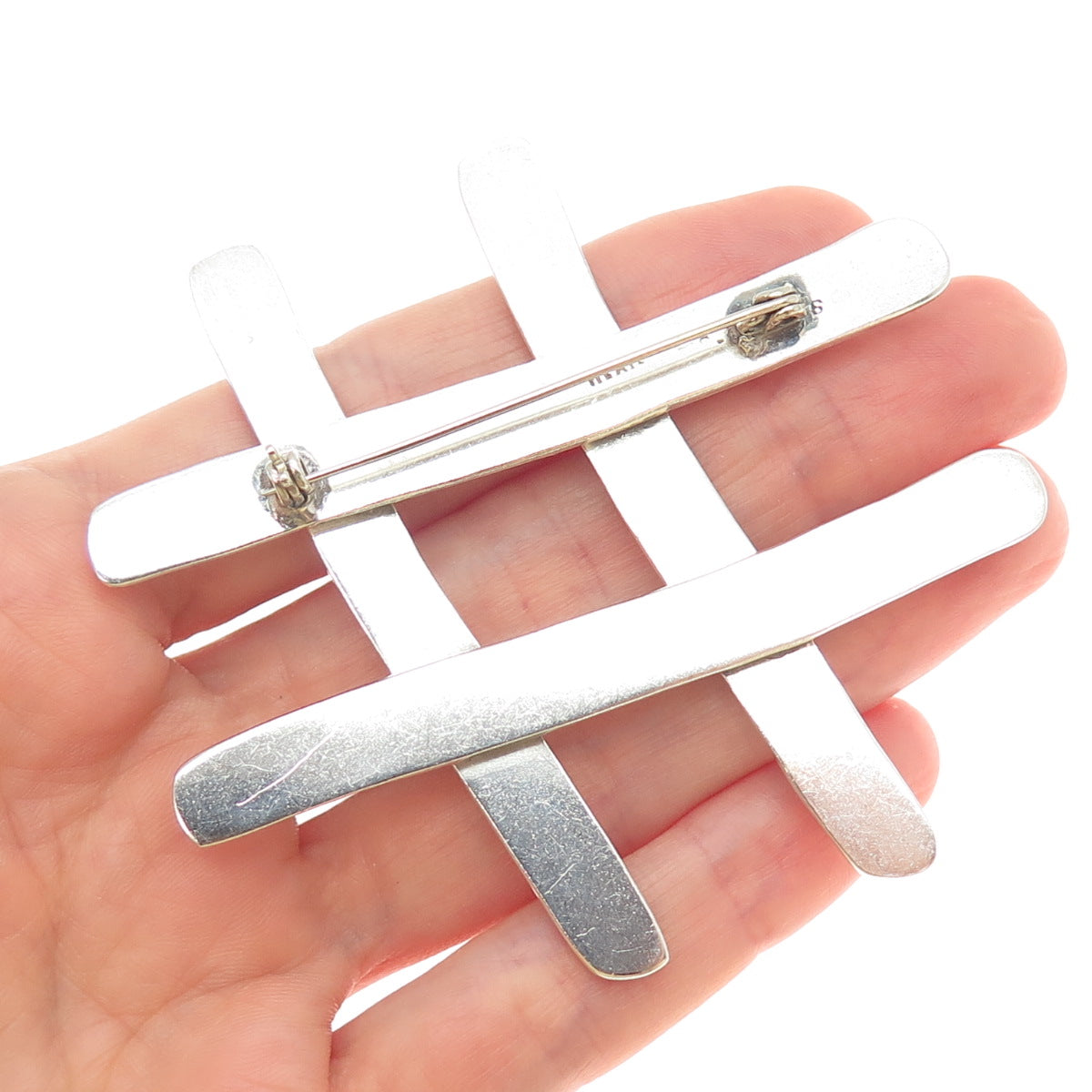 925 Sterling Silver Vintage Mexico Hashtag Symbol Large Pin Brooch