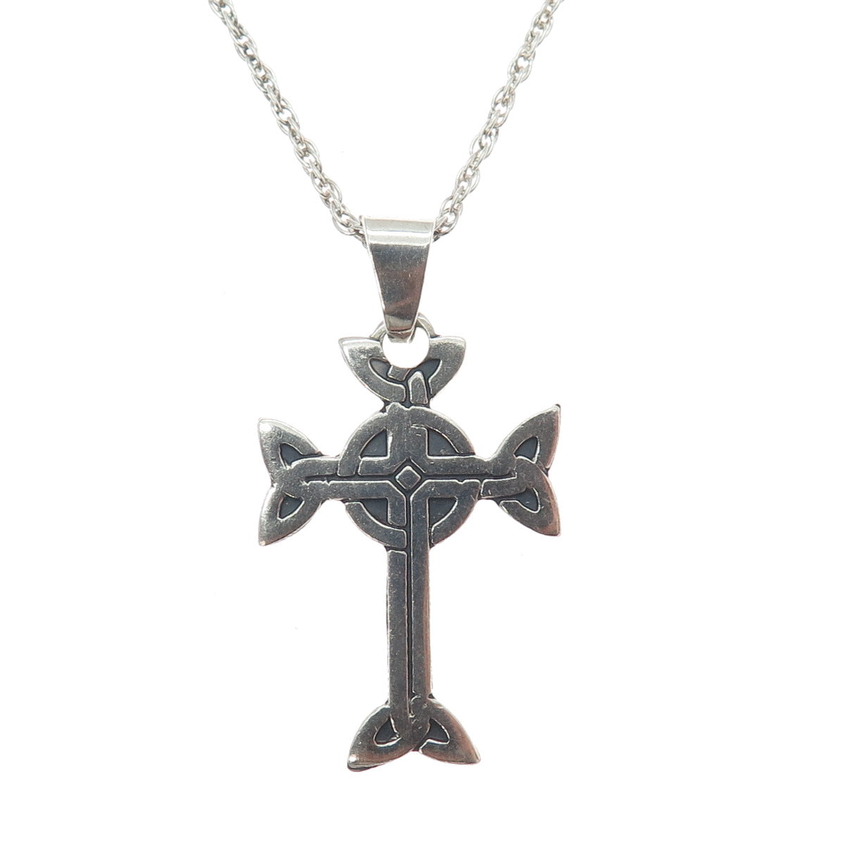 925 Sterling Silver Vintage Oxidized Celtic Cross Singapore Chain Necklace 20"