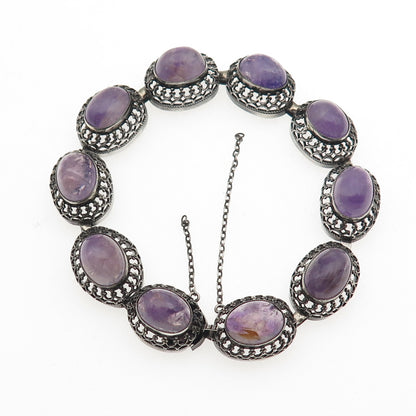 925 Sterling Silver Antique Art Deco Germany Real Amethyst Bracelet 6.75"