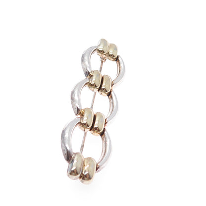 925 Sterling Silver 2-Tone Vintage Italy Modernist Link Pin Brooch