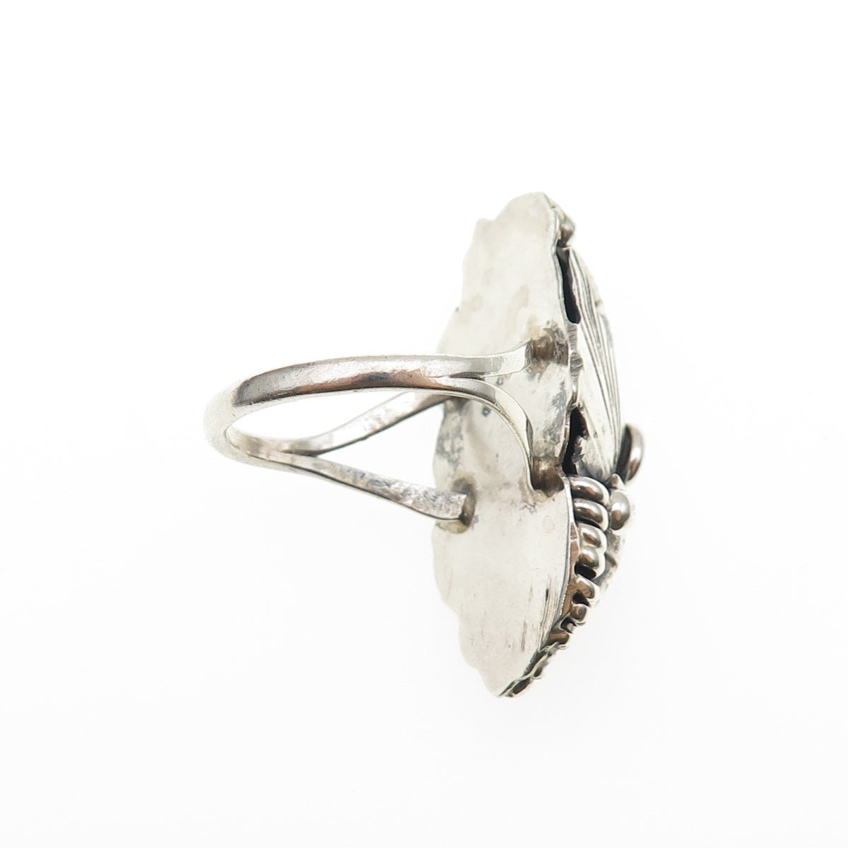 Old Pawn 925 Sterling Silver Vintage Southwestern Black Onyx Feather Ring Size 8