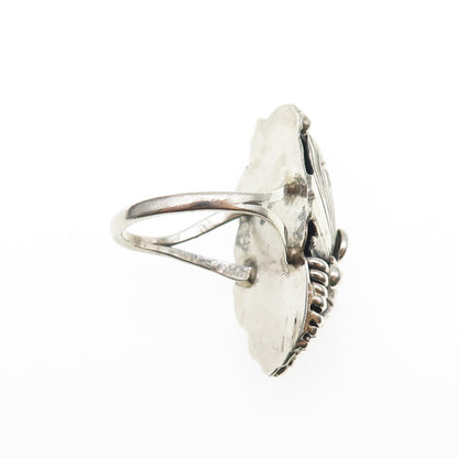 Old Pawn 925 Sterling Silver Vintage Southwestern Black Onyx Feather Ring Size 8