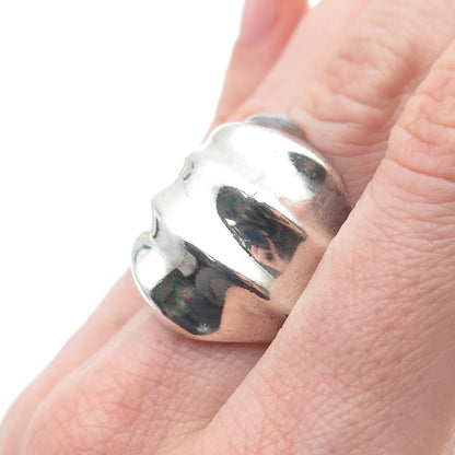 925 Sterling Silver Vintage Mexico Modernist Oxidized Statement Ring Size 6