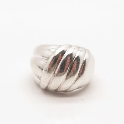 925 Sterling Silver Vintage Ribbed Wide Wrapped Ring Size 7.25