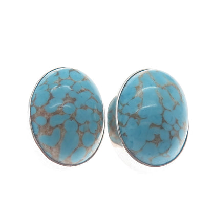925 Sterling Silver Vintage Mexico Faux Turquoise Oval Clip On Earrings