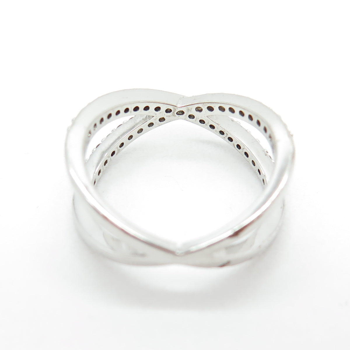 925 Sterling Silver Round-Cut C Z Crisscross Ring Size 6.25