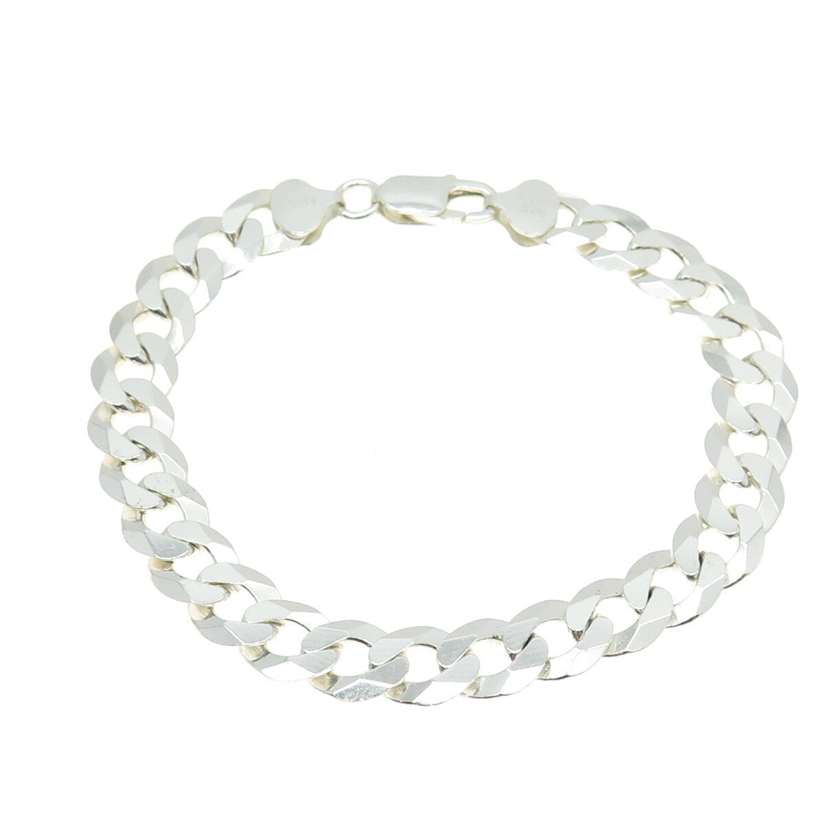 HAN 925 Sterling Silver Italy Flat Curb Link Bracelet 8.25"