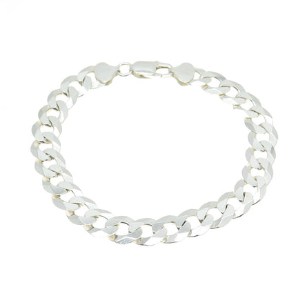 HAN 925 Sterling Silver Italy Flat Curb Link Bracelet 8.25"