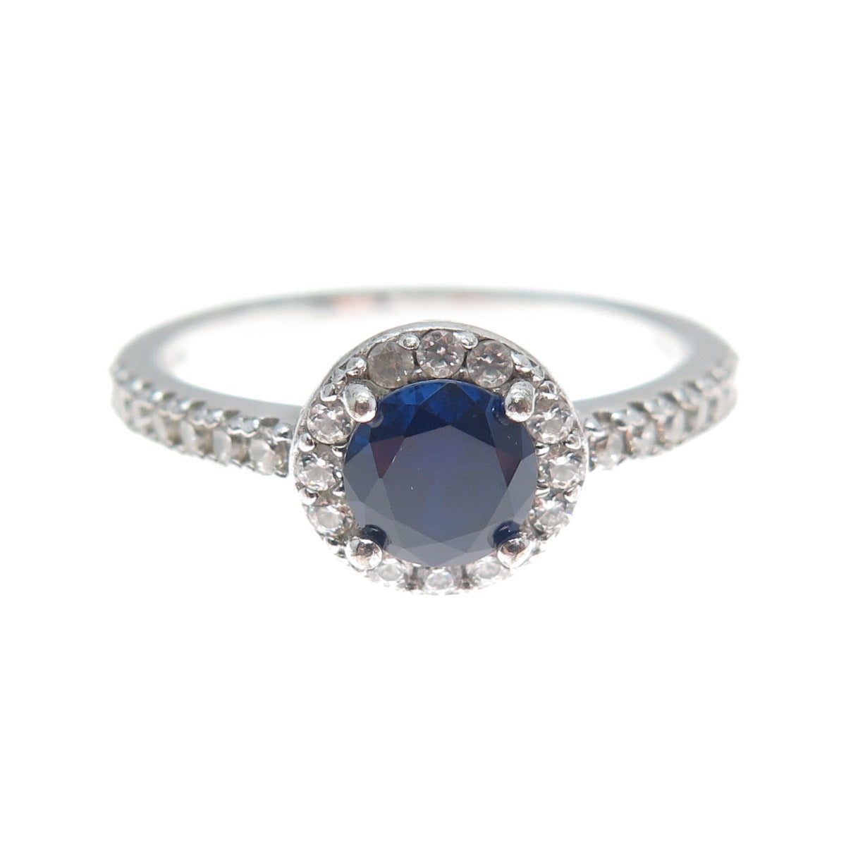 925 Sterling Silver Round-Cut Blue & White C Z Ring Size 10.25