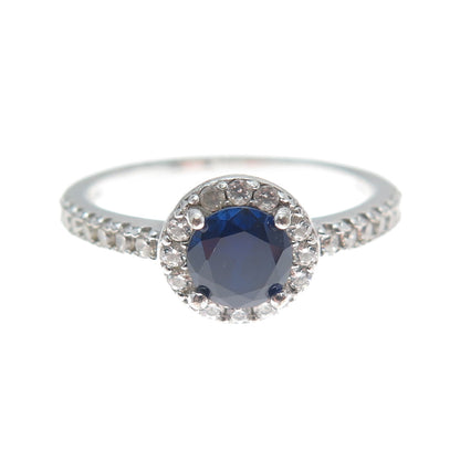 925 Sterling Silver Round-Cut Blue & White C Z Ring Size 10.25