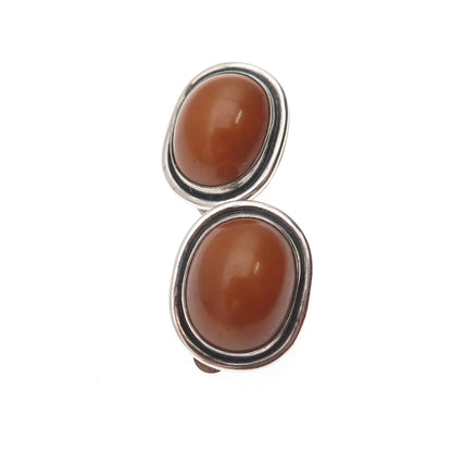 TSJC Tom Jenny Schlecht 925 Sterling Silver Vintage Real Amber Clip On Earrings