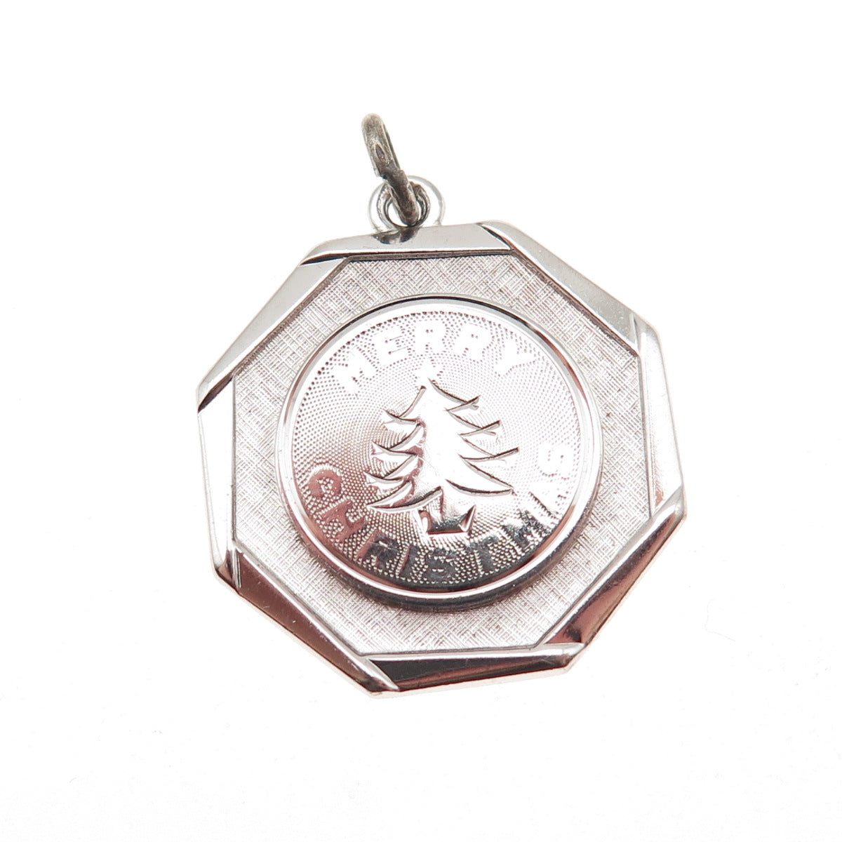 925 Sterling Silver Vintage Engraved Merry Christmas Charm Pendant