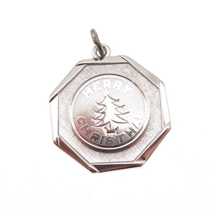 925 Sterling Silver Vintage Engraved Merry Christmas Charm Pendant