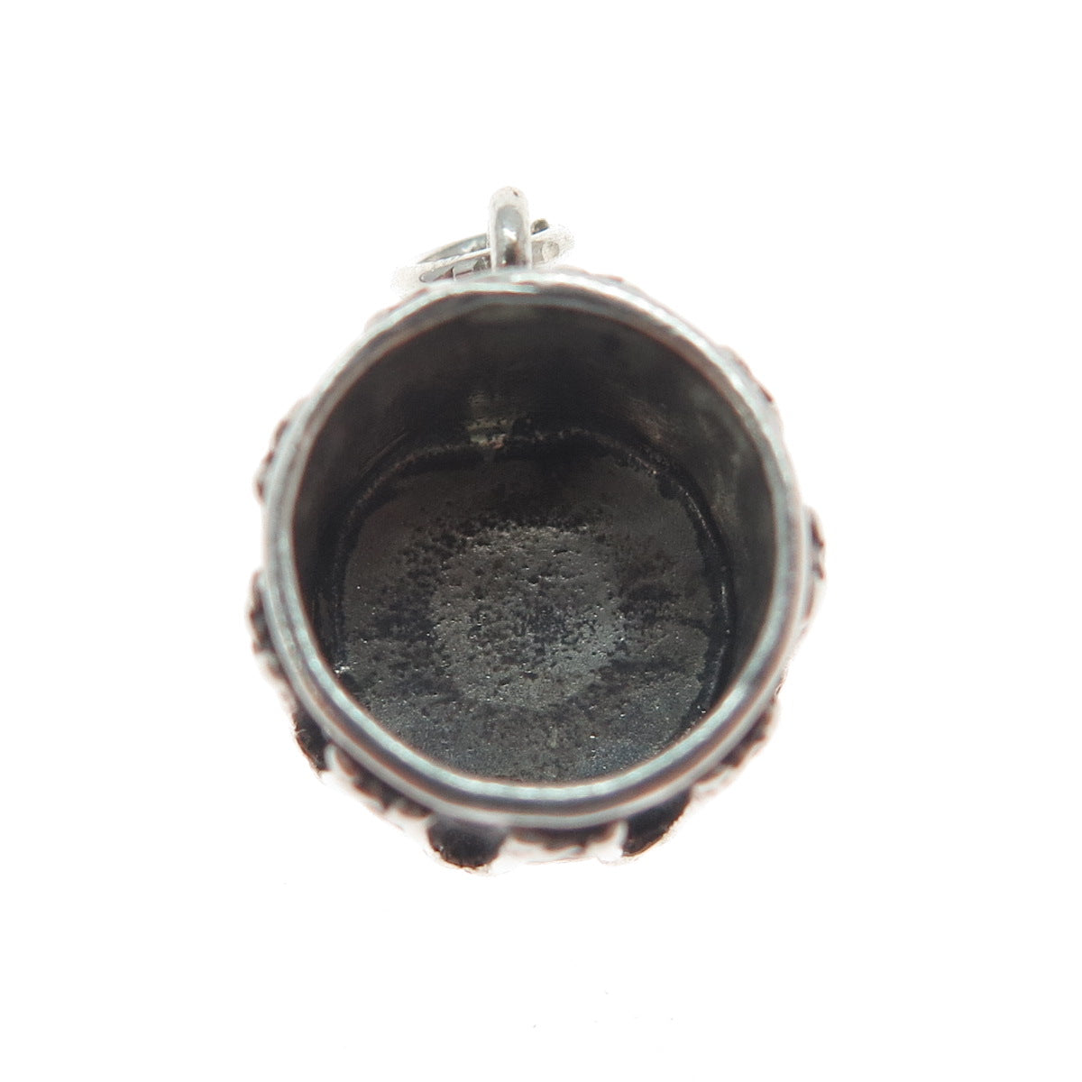 925 Sterling Silver Vintage Drum Oxidized Minimalist 3D Charm Pendant