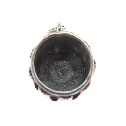 925 Sterling Silver Vintage Drum Oxidized Minimalist 3D Charm Pendant