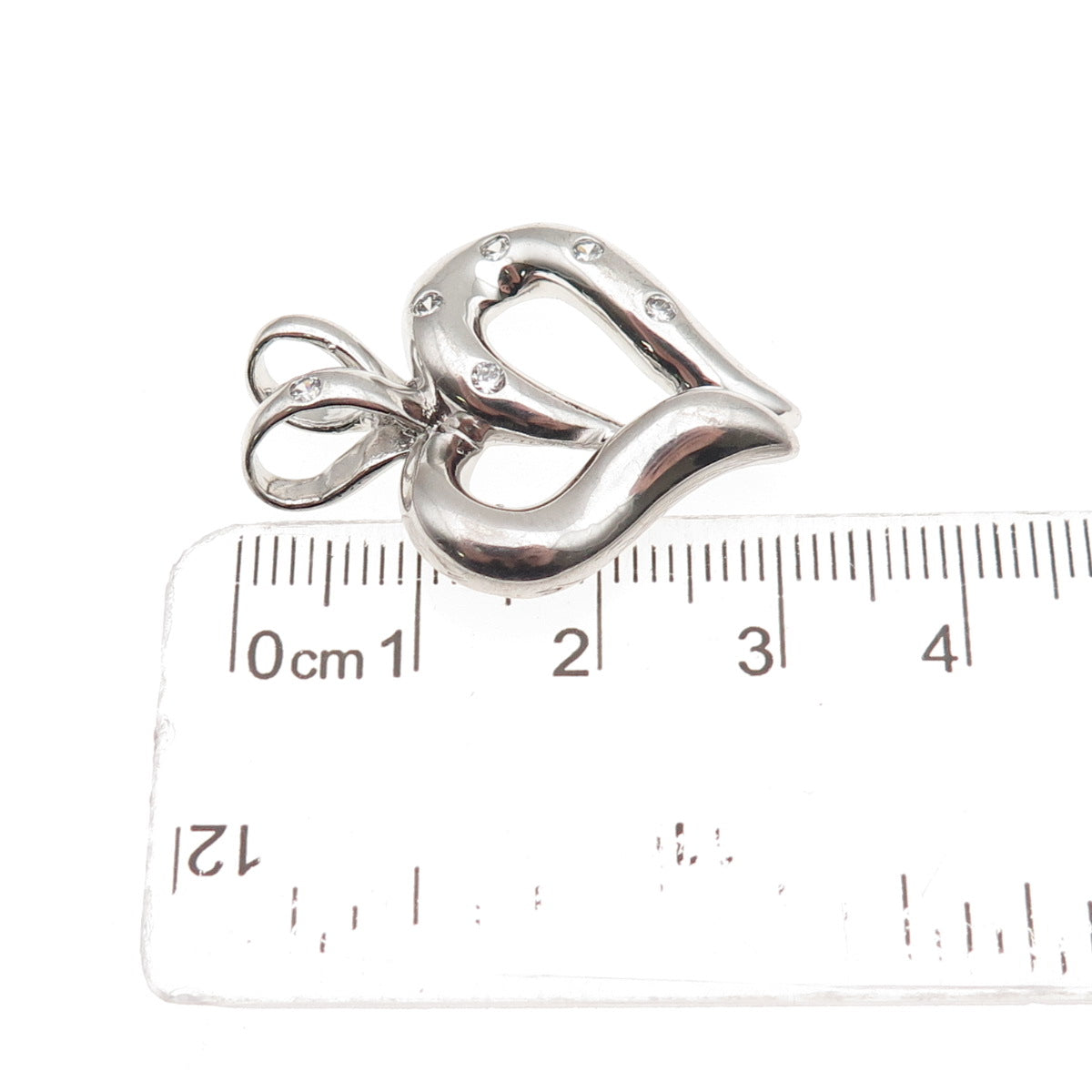 925 Sterling Silver Round-Cut C Z Heart Charm Pendant