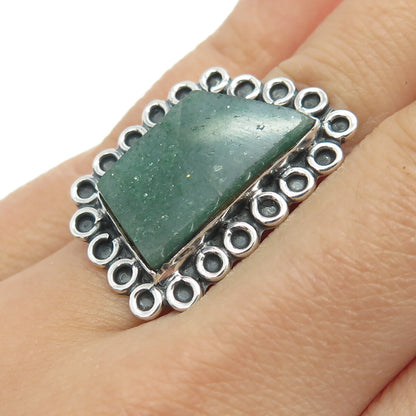 925 Sterling Silver Vintage Mexico Real Aventurine Modernist Ring Size 5.75