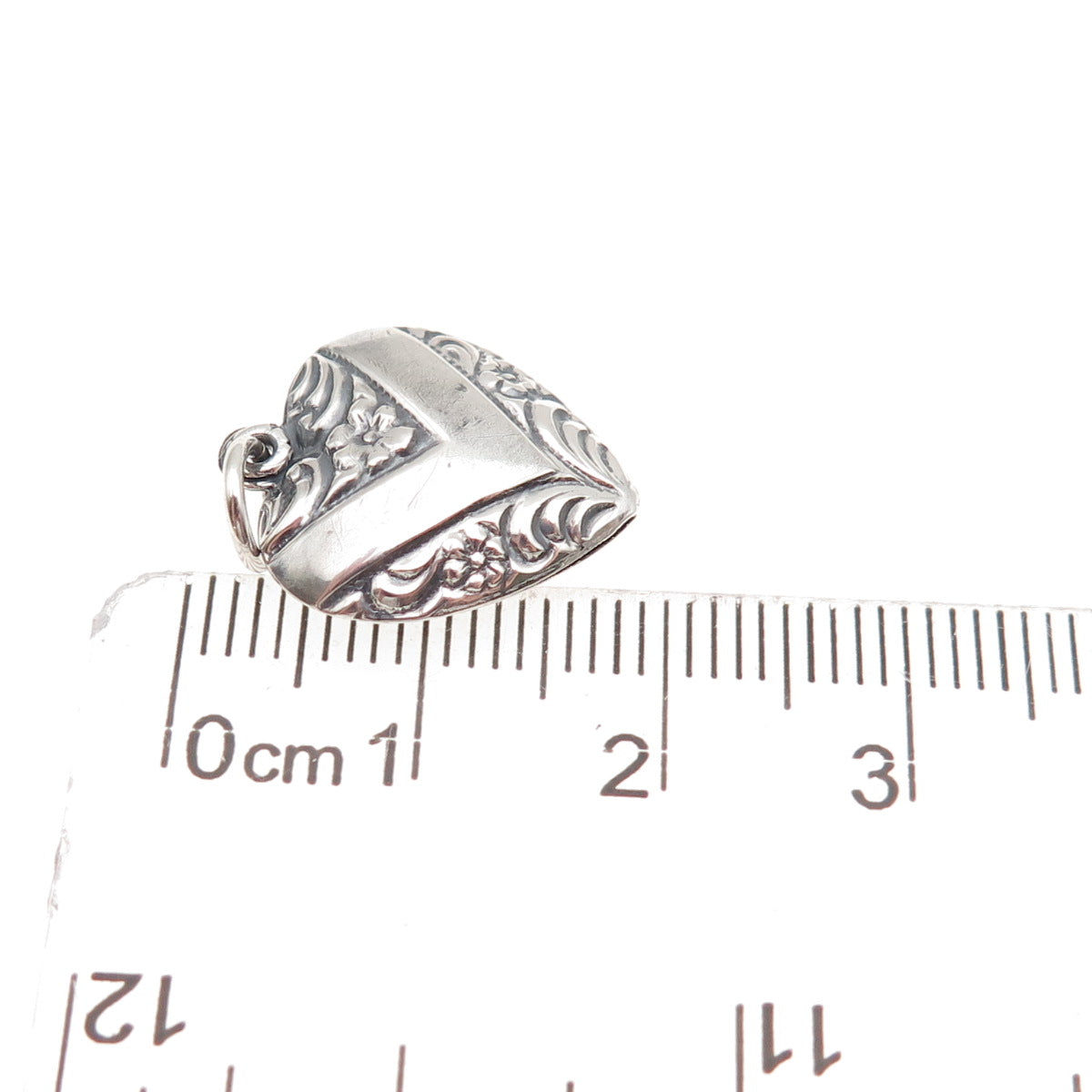 925 Sterling Silver Antique Art Deco Chatelaine Floral Heart Mini Charm Pendant