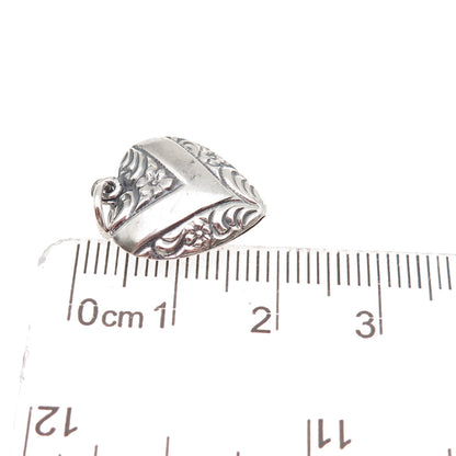 925 Sterling Silver Antique Art Deco Chatelaine Floral Heart Mini Charm Pendant