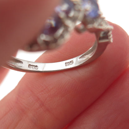 Chuck Clemency 925 Sterling Silver Real Tanzanite & White Topaz Ring Size 8