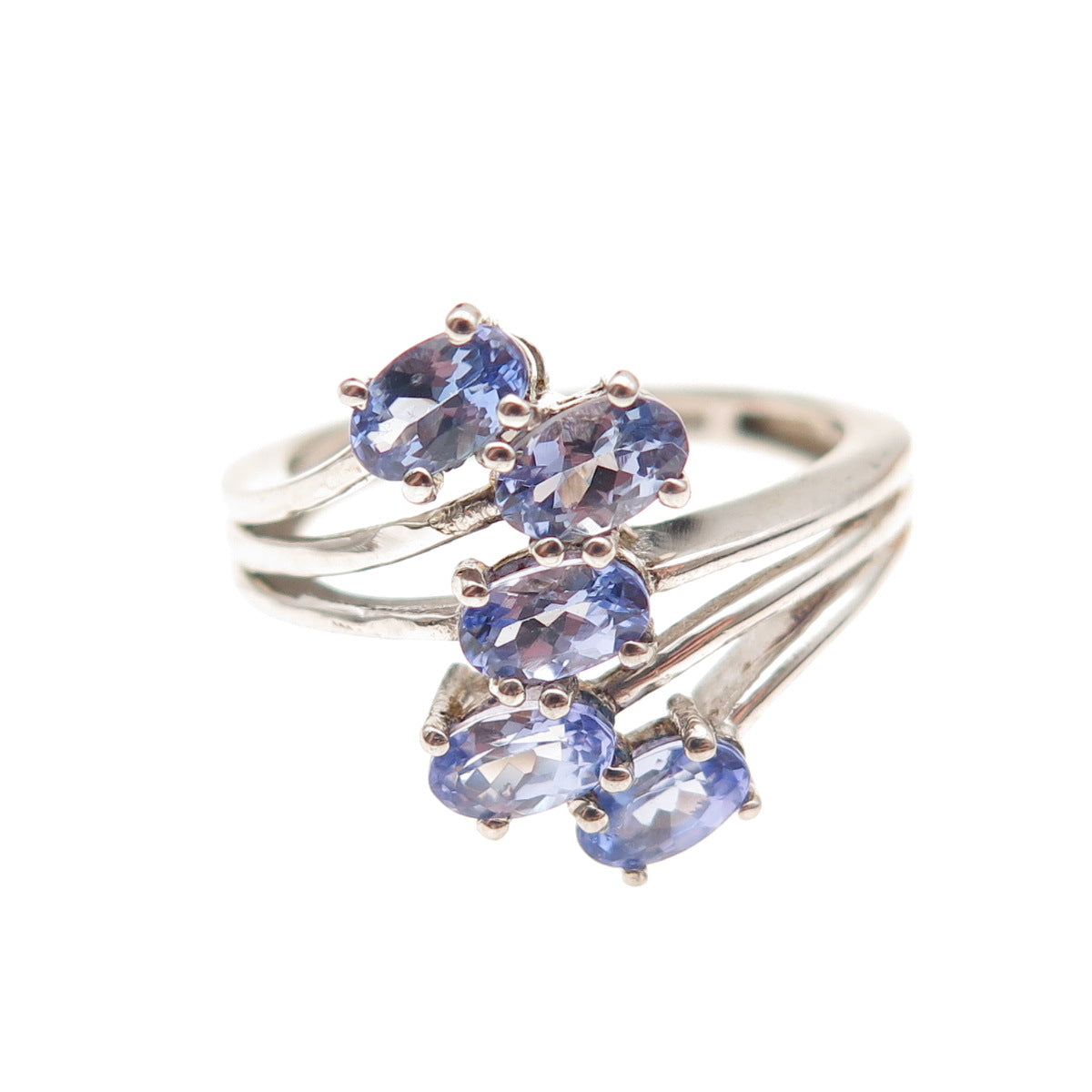Chuck Clemency 925 Sterling Silver Real Oval-Cut Tanzanite Bypass Ring Size 6