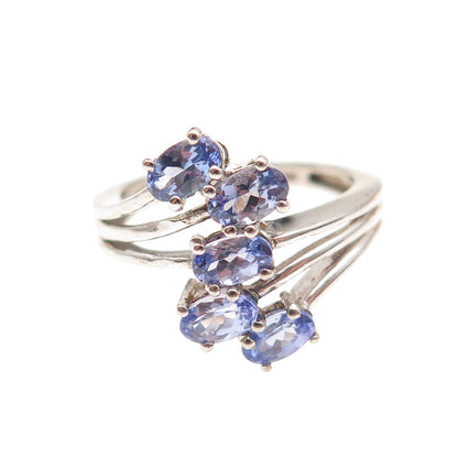 Chuck Clemency 925 Sterling Silver Real Oval-Cut Tanzanite Bypass Ring Size 6