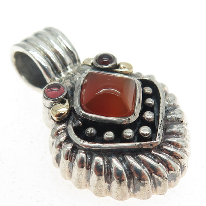 JOIELLE 925 Sterling Silver & 14K Gold Vintage Real Carnelian Tourmaline Pendant