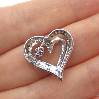 925 Sterling Silver Real Round-Cut Amethyst White Topaz Heart Mini Slide Pendant