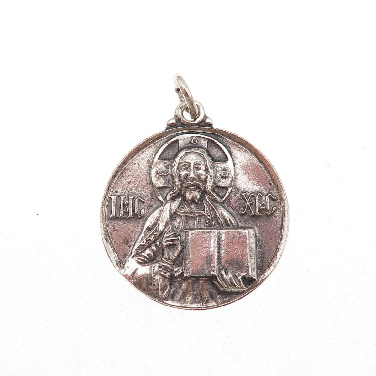 925 Sterling Silver Antique Art Deco Jesus Orthodox Medal Charm Pendant