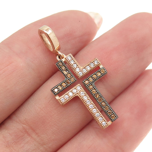 925 Sterling Silver Gold Plated White & Canary C Z Cross Pendant