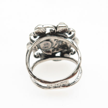 Golan Goldex 925 Sterling Silver Vintage Real Pearl Modernist Rose Ring Size 7.5