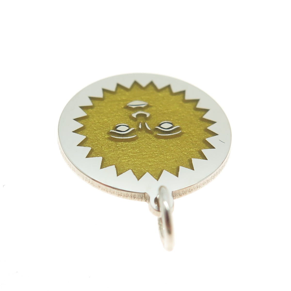 925 Sterling Silver Yellow Enamel Sun Face Emoji Minimalist Charm Pendant