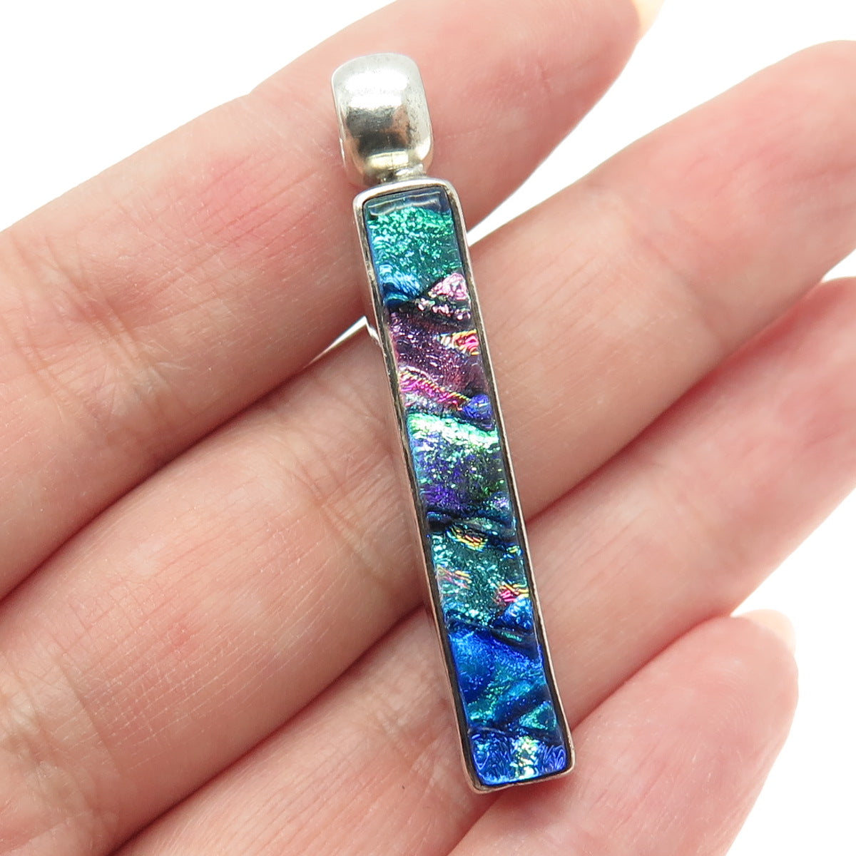 925 Sterling Silver Vintage Dichroic Glass Modernist Pendant