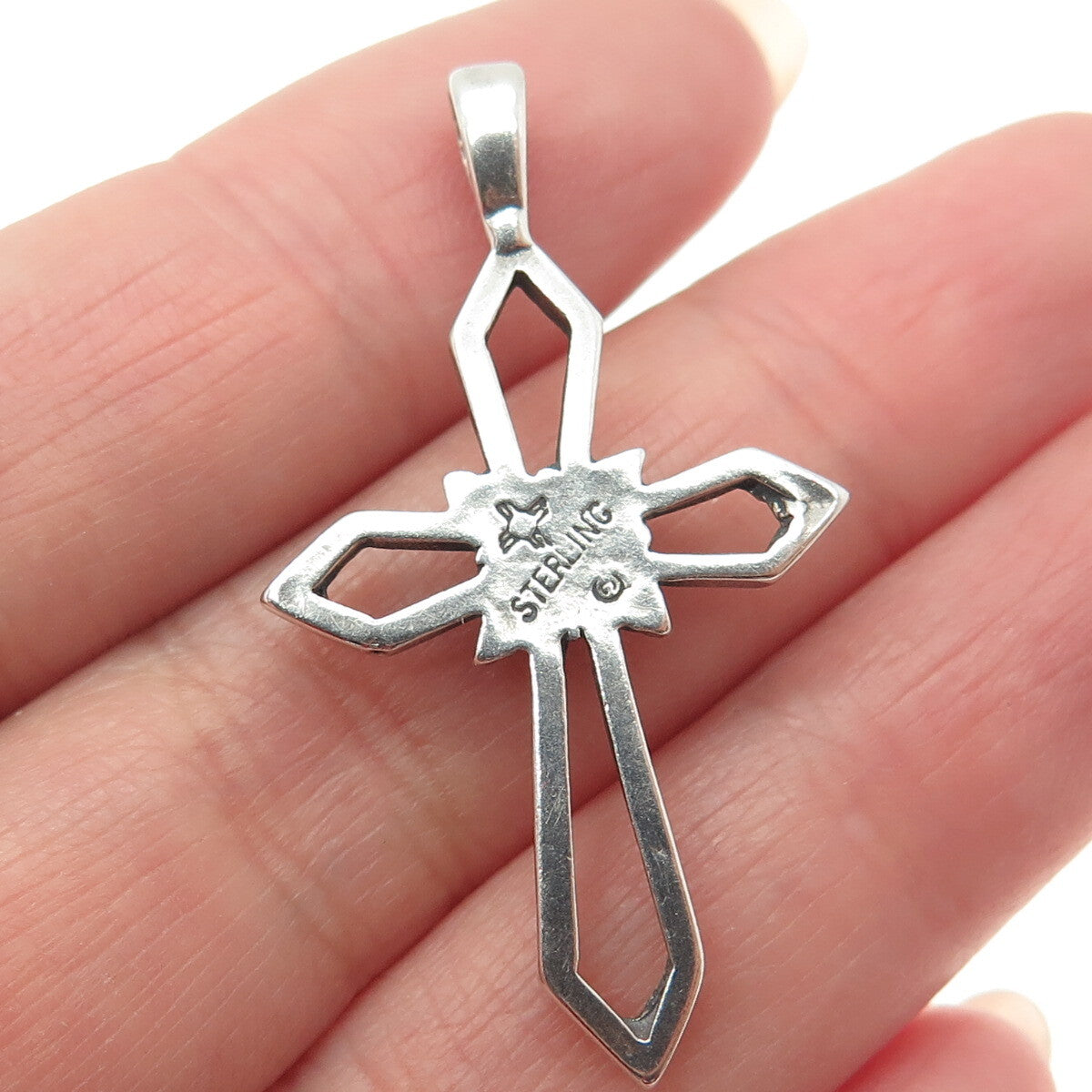 SUN WEST 925 Sterling Silver Vintage Floral Cross Oxidized Charm Pendant