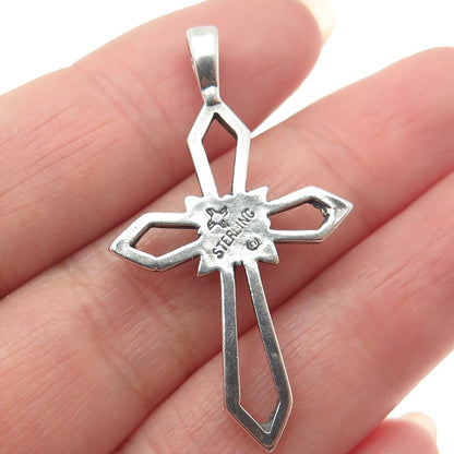 SUN WEST 925 Sterling Silver Vintage Floral Cross Oxidized Charm Pendant
