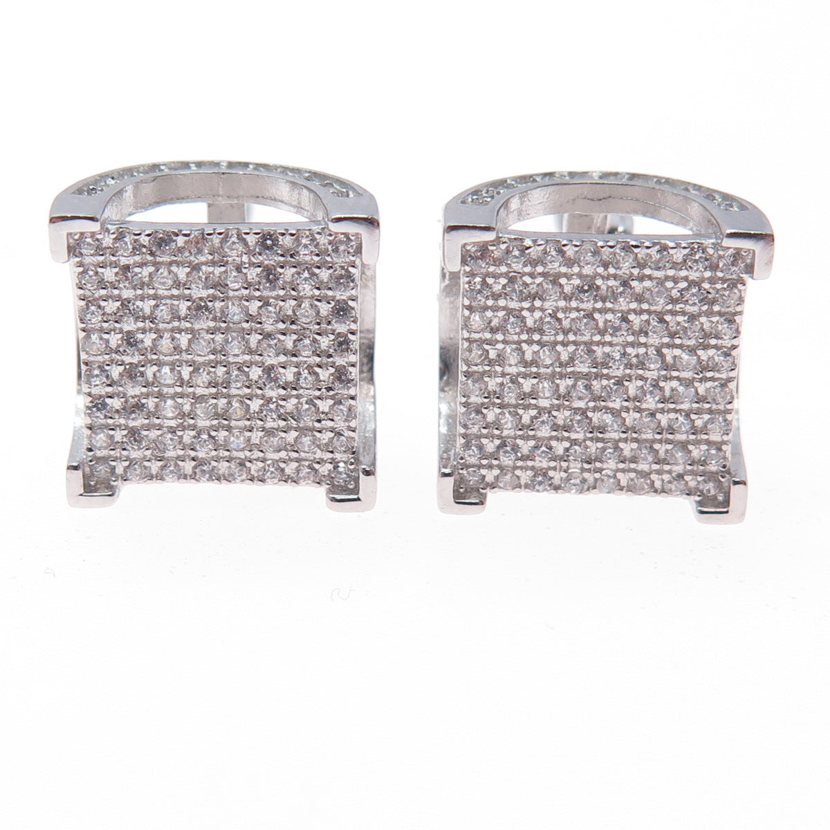 925 Sterling Silver Round-Cut C Z Arch Square Stud Earrings