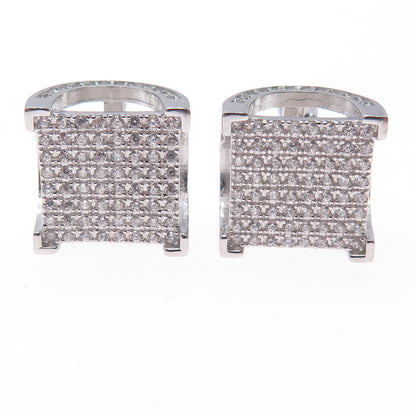 925 Sterling Silver Round-Cut C Z Arch Square Stud Earrings