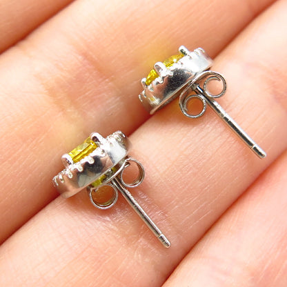 925 Sterling Silver White & Citrine-Tone C Z Heart Stud Earrings