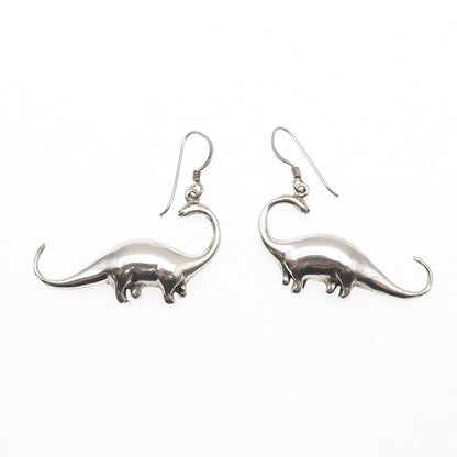 925 Sterling Silver Vintage Dinosaur Oxidized Dangle Earrings