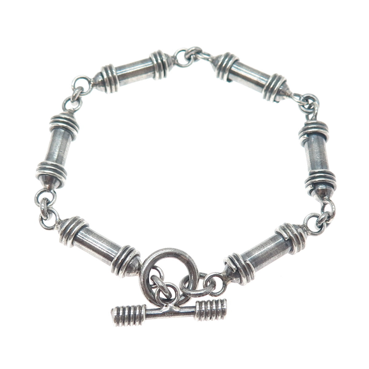 925 Sterling Silver Vintage Modernist Bar Link Oxidized Bracelet 7.25"