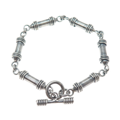 925 Sterling Silver Vintage Modernist Bar Link Oxidized Bracelet 7.25"
