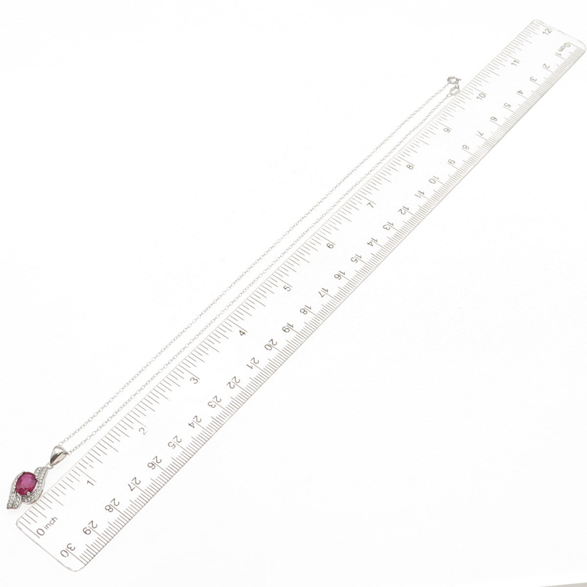 925 Sterling Silver Real Oval-Cut Ruby & Round-Cut C Z Cable Chain Necklace 18"
