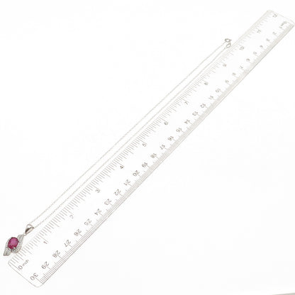 925 Sterling Silver Real Oval-Cut Ruby & Round-Cut C Z Cable Chain Necklace 18"