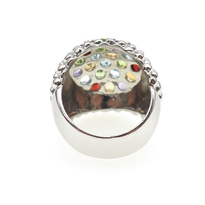 925 Sterling Silver Real Blue Topaz Amethyst Citrine Peridot Garnet Ring Size 8