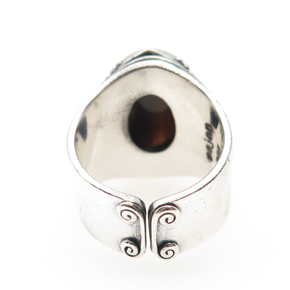 SAJEN 925 Sterling Silver Vintage Real Tiger Eye Swirl Adjustable Ring Size 8.75