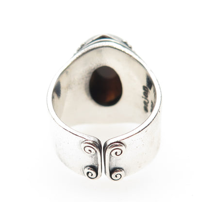 SAJEN 925 Sterling Silver Vintage Real Tiger Eye Swirl Adjustable Ring Size 8.75