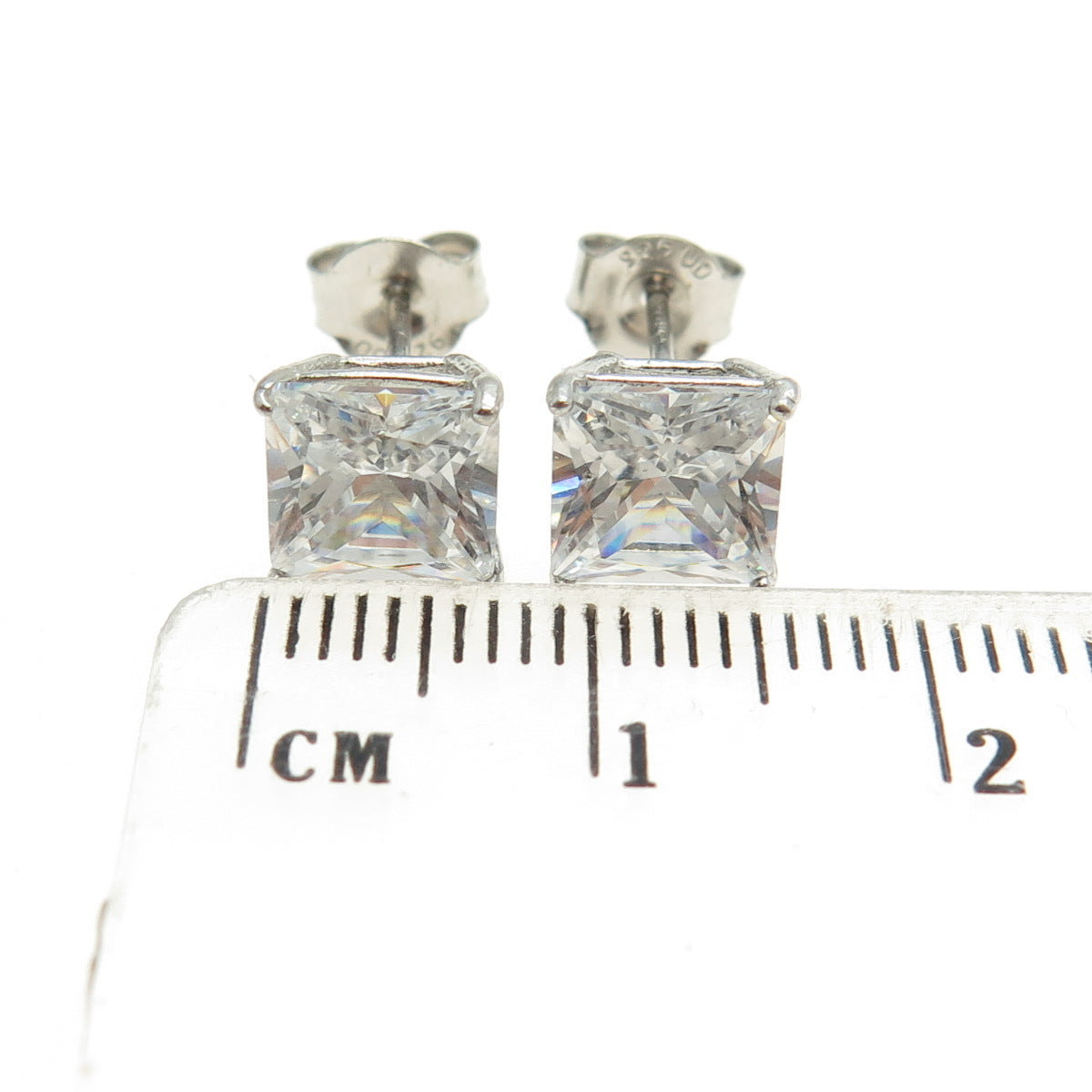 JCM Jacmel Mauritius 925 Sterling Silver Princess-Cut Shaped C Z Stud Earrings