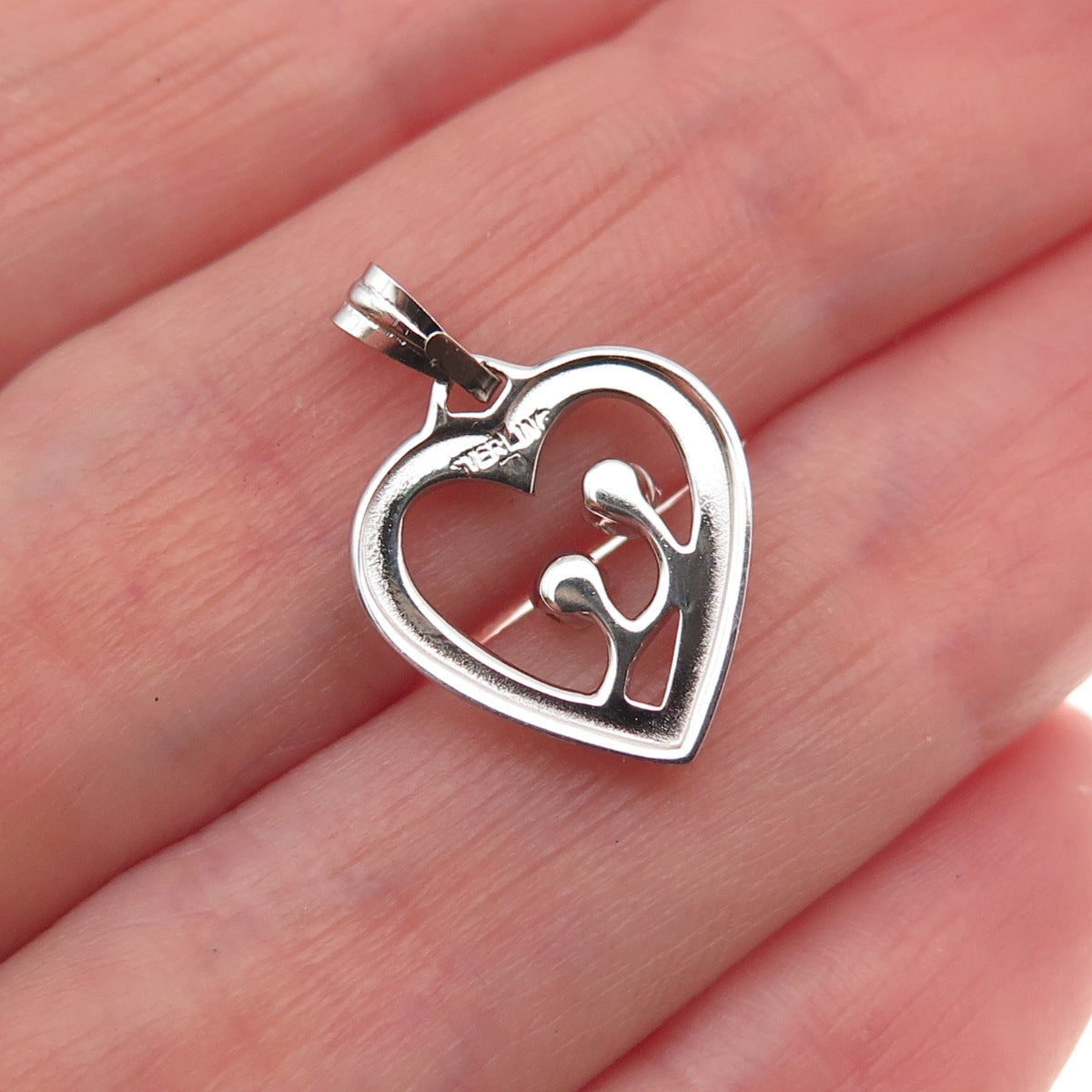 925 Sterling Silver Vintage Rhinestone Heart Mini Charm Pendant