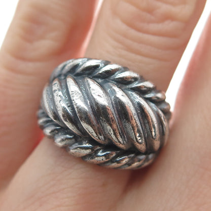 925 Sterling Silver Vintage Modernist Ribbed Dome Oxidized Ring Size 7.25